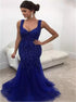 Mermaid Tulle Open Back Straps Beadings Prom Dresses LBQ0258