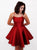 Red A Line Scoop Satin Knee Length Homecoming Dresses