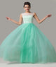 A Line Scoop Chapel Train Tulle And White Lace Prom Dresses