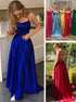 A Line Spaghetti Straps Slit Satin Lace Up Prom Dress LBQ1992
