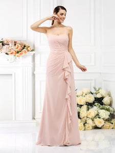 Pearl Pink A Line Pleats Sleeveless Strapless Chiffon Bridesmaid Dresses