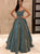Ball Gown V Neck Sparkly Satin Floor Length Prom Dresses with Pockets 