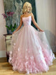Romantic Light Pink Spaghetti Straps 3D Flowers Satin Prom Dresses