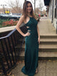 Sexy Sheath Green Halter Criss Cross Satin Prom Dress