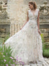A Line V Neck Flower Ivory Tulle Wedding Dresses LBQW0132