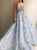 A Line Scoop Embroidery Princess Organza Prom Dresses 