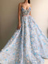 A Line Scoop Embroidery Princess Organza Prom Dresses LBQ0256