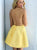 Yellow Criss Cross Spaghetti Straps Satin Homecoming Dress with Pockets
