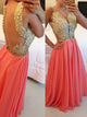 Gorgeous A Line Beaded Appliques Open Back Chiffon Long Prom dress 