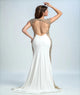 Sheath Scoop Cap Sleeves Spandex Rhinestones Open Back Prom Dresses With Sweep Train