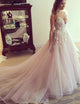 Tulle Lavender A Line Open Back Wedding Dress with Appliques