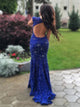 Sexy Open Back Scoop Lace with Beadings Mermaid Prom Dresses