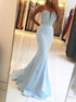 Blue Mermaid Sweetheart Sweep Train Prom Dress with Beadings LBQ0145