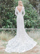 Sheath V neck Long Sleeves Sweep Train Lace Wedding Dress 