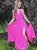 A Line Spaghetti Straps Fuchsia Chiffon Lace Up Prom Dresses with Split