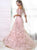 Off the Shoulder Sweep Train Pink Lace Short sleeveles Prom Dresses with Feather 