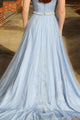 Sky Blue Strapless Elegant Tulle Prom Dresses