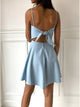  Light Blue A Line Spaghetti Straps Above Knee Satin Sleeveless Bowknot Homecoming Dress