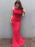 Sheath Red Scoop Open Back Satin Prom Dress LBQ0061