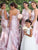 Pink Mermaid Sleeveless Satin One Shoulder Floor Length Bridesmaid Dresses 