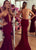 Burgundy Mermaid Spaghetti Straps Backless Stretch Satin Prom Dress LBQ0040