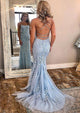 Blue Mermaid Backless Prom Dresses with Spaghetti Straps Barbara