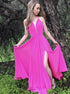 A Line Spaghetti Straps Fuchsia Chiffon Prom Dress with Split LBQ0288