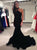 Sexy Mermaid Jewel Open Back Black Satin Prom Dress with Beadings