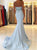 Blue Mermaid Sweetheart Sweep Train Prom Dresses with Beading 