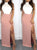 Mermaid White and Pink Halter Backless Satin with Slit Sleeveless Floor Length Prom Dresses
