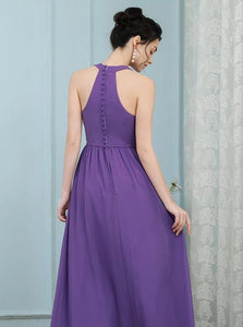 Lavender A Line Scoop Pleated Chiffon Zipper Up Bridesmaid Dress 