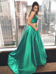 Elegant Two Piece A Line Sweep Train Evening Dress with Pockets