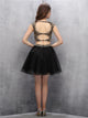 Two Piece Open Back Black Short Sleeveless Homecoming Dress with Gold Sequins 