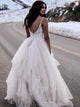 A Line Spaghetti Straps Sleeveless Lace Wedding Dress