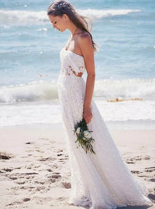 Graceful Two Piece Strapless Lace Beach Wedding Dresses
