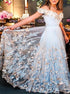 A Line Off the Shoulder Floor Length Appliques Prom Dresses LBQ0260