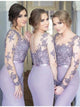Lilac Mermaid Long Sleeves Satin Scoop Bridesmaid Dresses