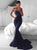 Mermaid Sweetheart Sweep Train Navy Blue Prom Dresses with Sequins