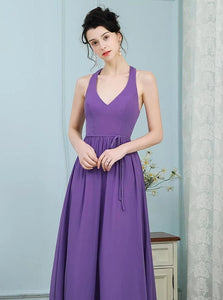 Lavender A Line Scoop Pleated Chiffon Floor Length Bridesmaid Dress 
