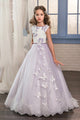 Purple A Line Scoop Tulle Applique And Bow Knot Flower Girl Dresses