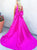Mermaid V Neck Backless Fuchsia Sleeveless Prom Dresses with Bowknot