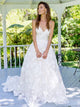 A Line Spaghetti Straps Backless Long Lace Wedding Dresses 
