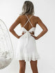 Modern White Sheath Spaghetti Straps Satin Mini Homecoming Dress with Pleats