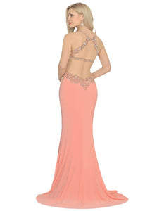 Mermaid Open Back Scoop Spandex Pink Prom Dresses With Rhinestones