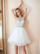 A Line Above Knee White Tulle Prom Dresses
