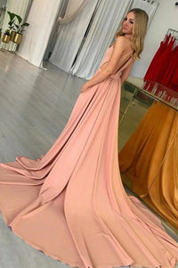 Pink Halter Open Back Satin Sleeveless Prom Dresses