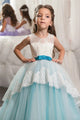 Ball Gown Scoop Applique Tulle Floor Length Flower Girl Dresses with Ribbon