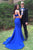 Royal Blue Spaghetti Straps Open Back Satin Prom Dresses