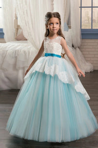 Ball Gown Scoop Applique Tulle Floor Length Flower Girl Dresses 