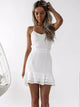 Chic White Sheath Spaghetti Straps Satin Homecoming Dress with Pleats